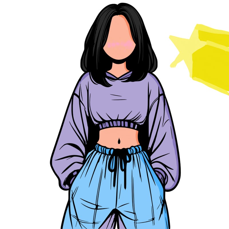realistic girl faceless with baggy pants and a crop top
