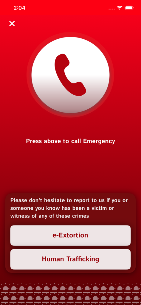 Emergency call and crime reporting interface of the Royal Oman Police mobile app