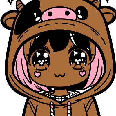 kawaii girl with cow hoodie