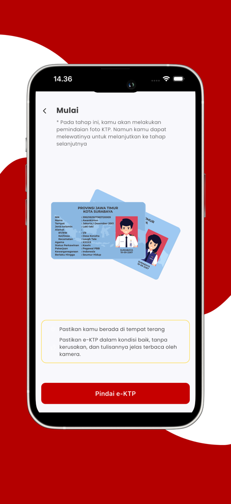 Sentuh Tanahku app interface for scanning an Indonesian electronic identity card for digital verification