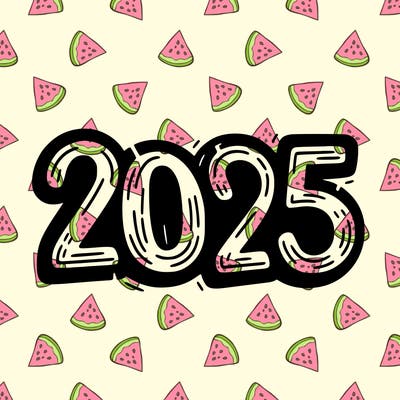 one line scrawled numbers sketch design “2025”