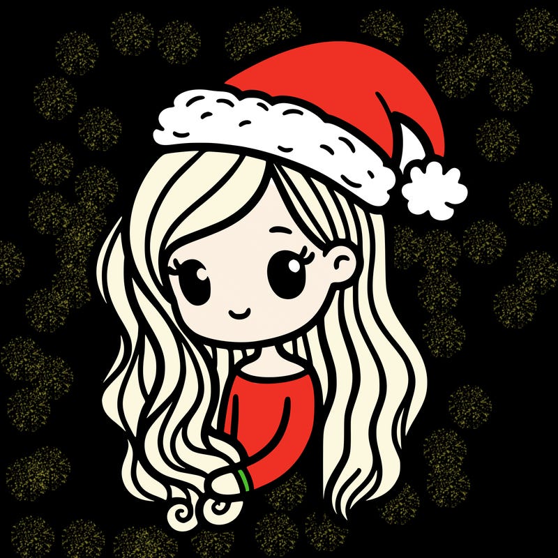 a human wearing a christmas hat with really pretty hair