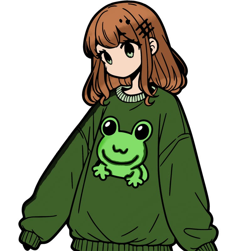 girl wearing frogging sweatshirt