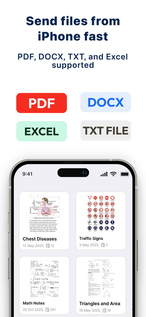 PDF Watch Viewer : WristDocs - Interfaz de iPhone de la aplicación WristDocs mostrando gestión de documentos y soporte de formatos de archivo para Apple Watch