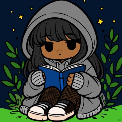 girl in oversized hoodie reading a book