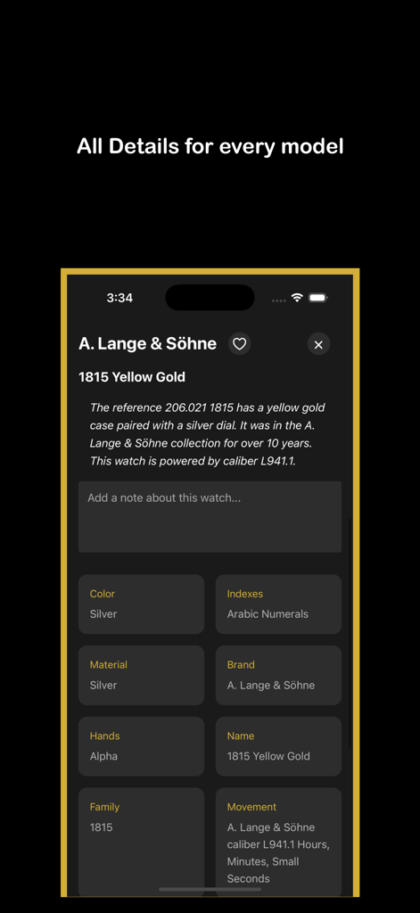 Horology - Watch Database - Detailed technical specifications for a luxury watch in the Horology app database