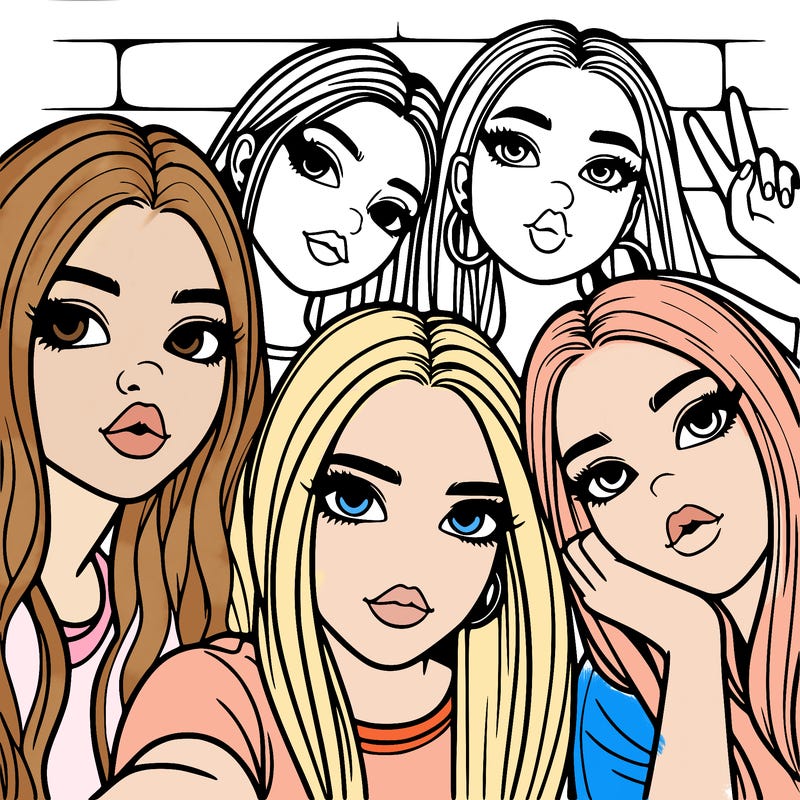 group of teen girls friends y2k up close in a selfie