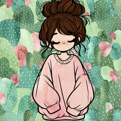 girl with baggy sweatshirt and messy bun