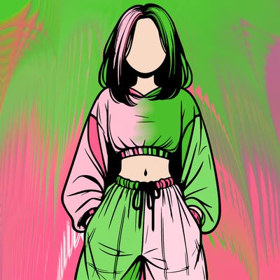 realistic girl faceless with baggy pants and a crop top