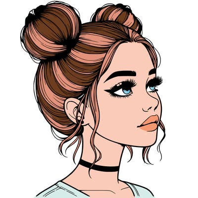 realistic girl with buns on the top of her head