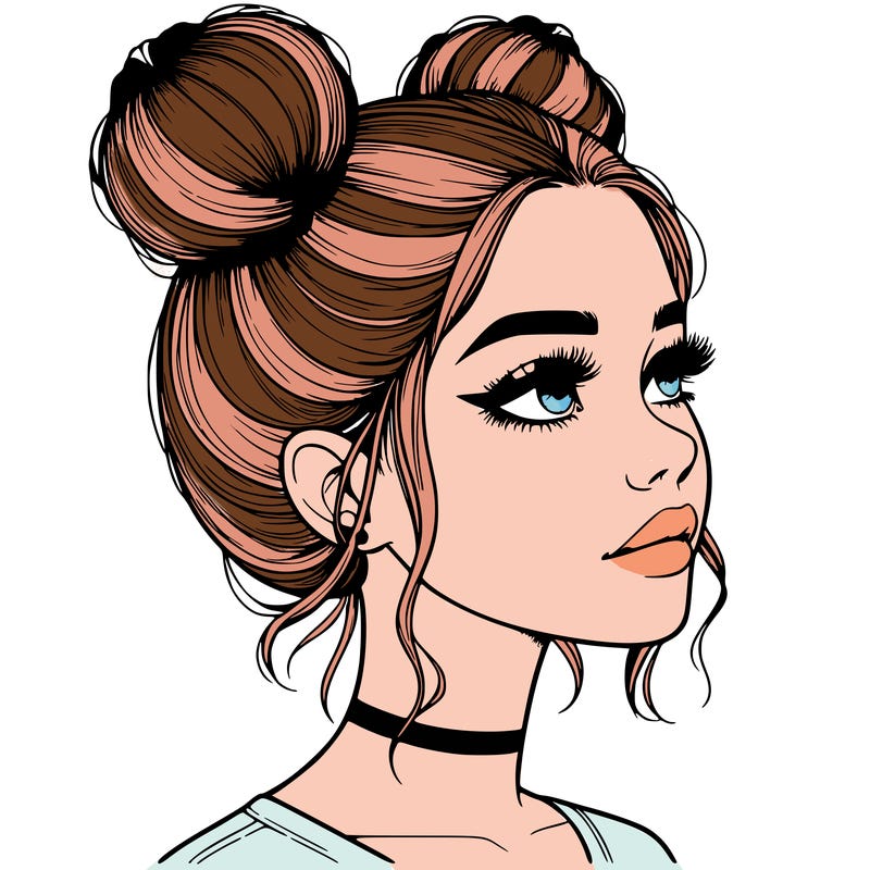 realistic girl with buns on the top of her head