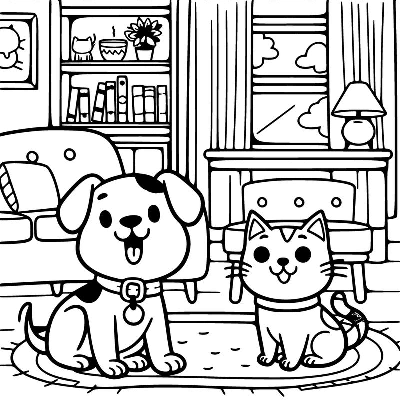 a cat and a dog in their living room