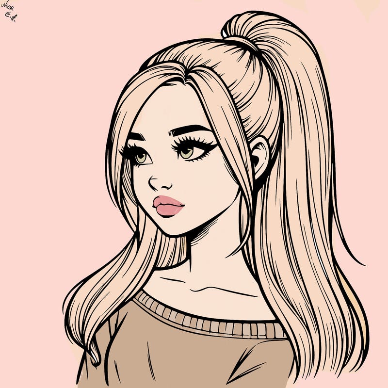 realistic girl with a high ponytail