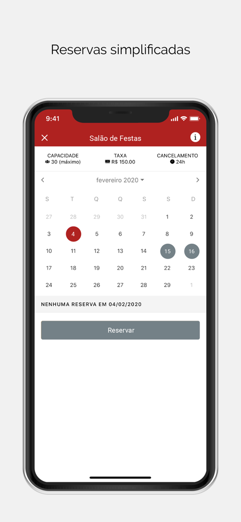 Graber Smart Access app screen showing a calendar interface for booking a residential party room