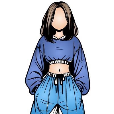 realistic girl faceless with baggy pants and a crop top