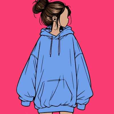 realistic girl with a oversized sweatshirt on and a bun