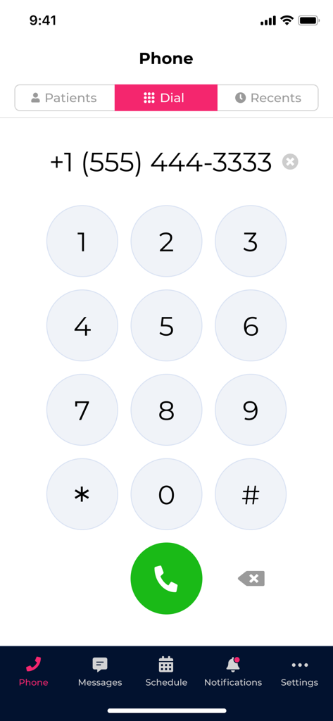 Kasper app phone dialer interface for dental practice communication