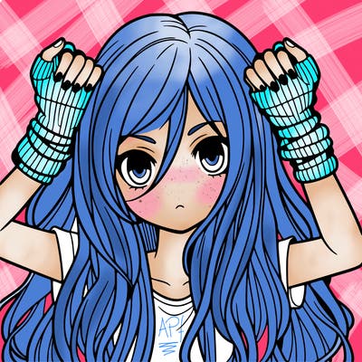 long haired girl with fingerless gloves
