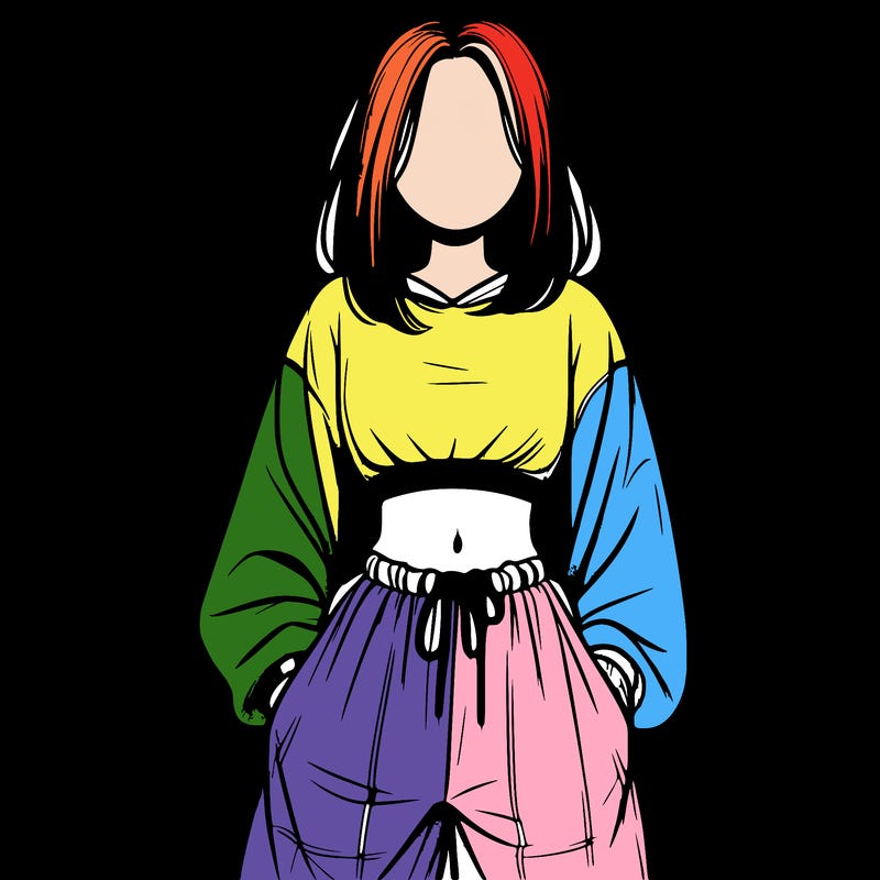 realistic girl faceless with baggy pants and a crop top