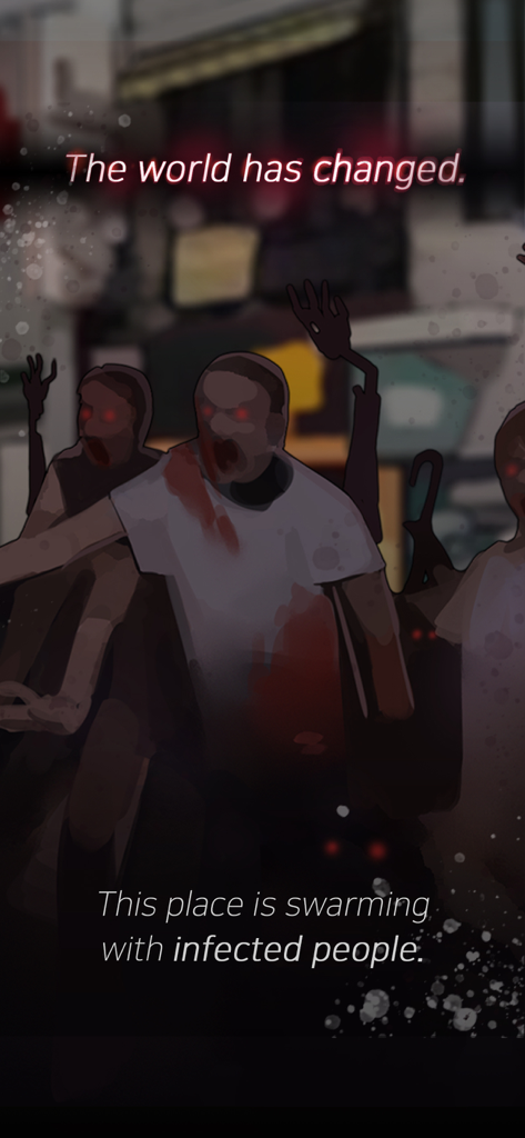 Dangerous Fellows - otome game - Zombies with glowing red eyes in an apocalyptic scene from Dangerous Fellows.