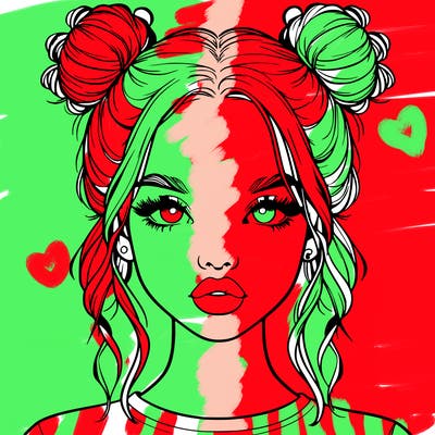 realistic girl with two buns in hair and lips