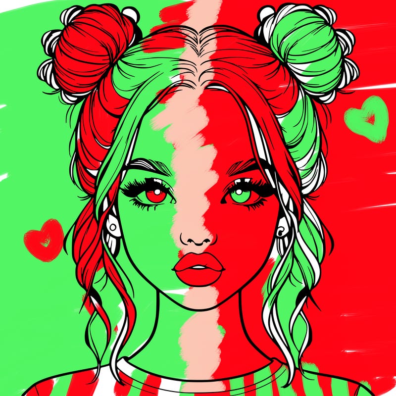 realistic girl with two buns in hair and lips