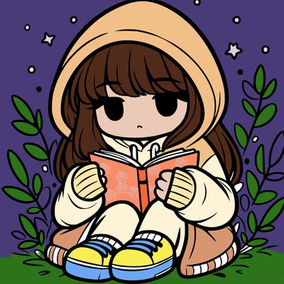 girl in oversized hoodie reading a book