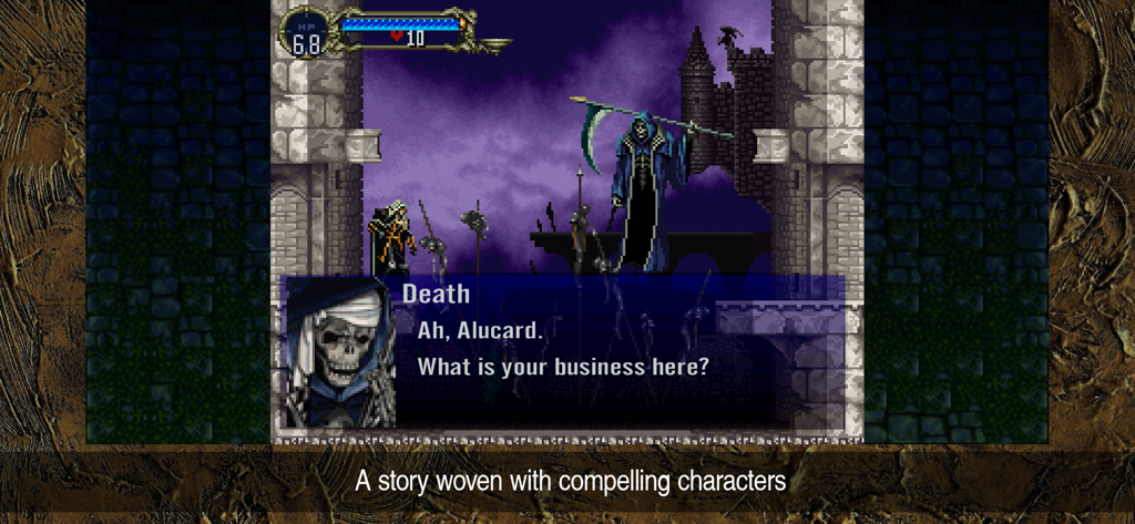 Castlevania: SotN - A dialogue screen between Alucard and Death in Castlevania Symphony of the Night