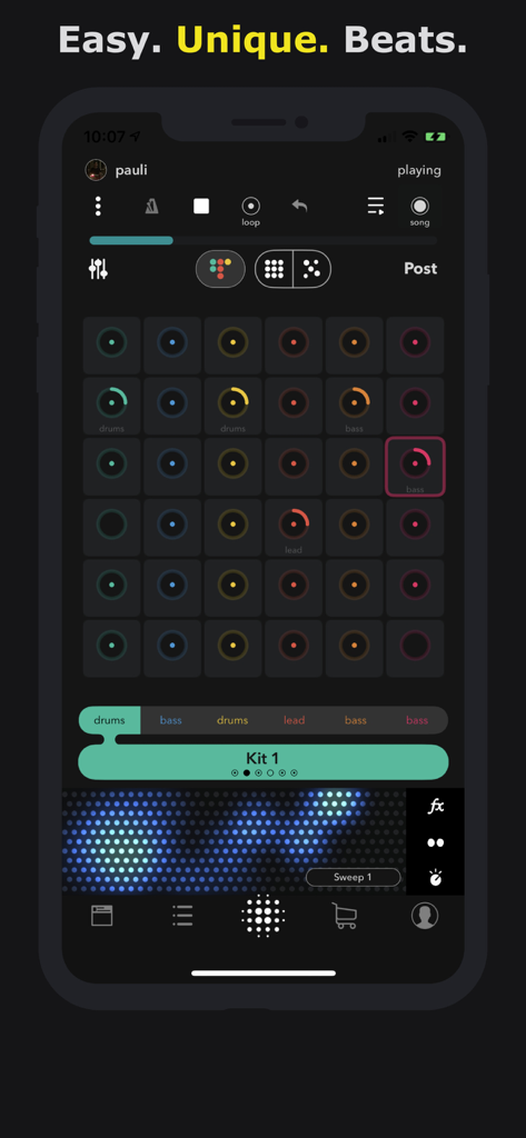 Loopz - Beat Maker - Loopz Beat Maker app interface showing a colorful grid for music creation and beat making
