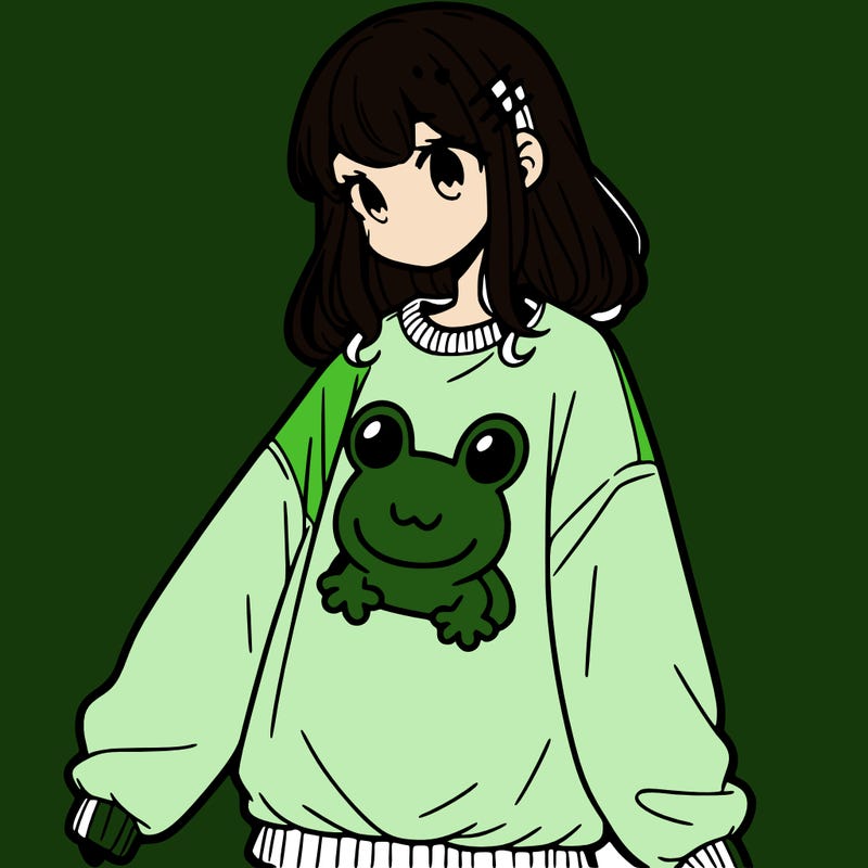 girl wearing frogging sweatshirt