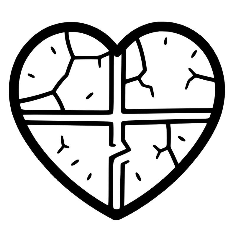 a plain heart split into 4 parts