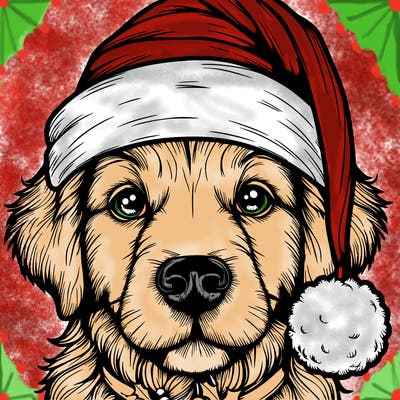 realistic dog with a christmas hat