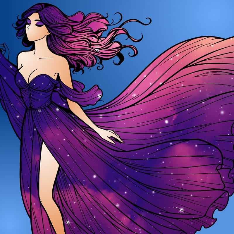 realistic woman in dress flowing the the wind