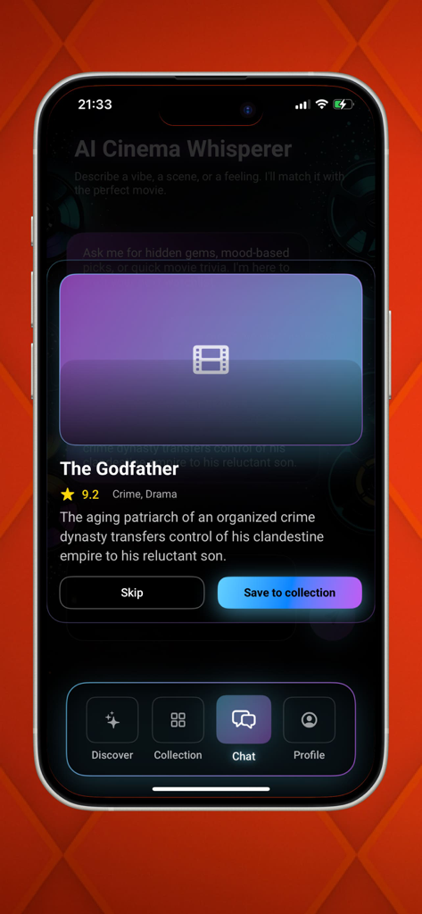 Cinе Snаp - Schermata di raccomandazione film AI dell'app Cine Snap per "Il Padrino"