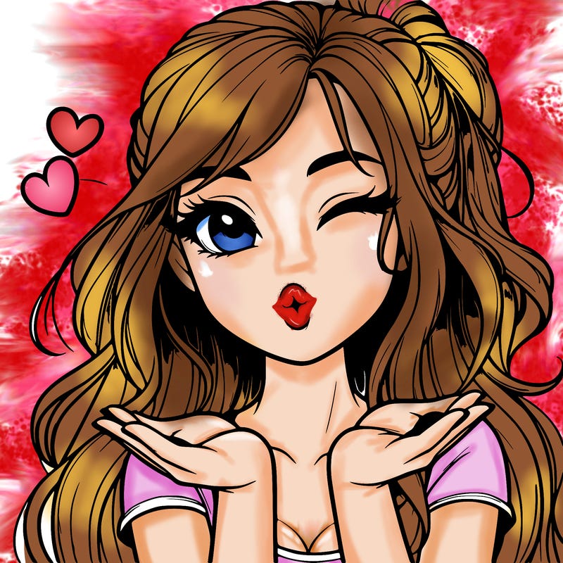 realistic girl winking and blowing a kiss while making heart hands