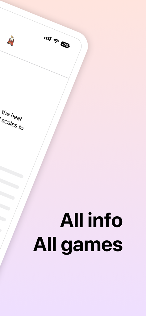 ProDex - Complete Game Guide - Tela do aplicativo ProDex exibindo o texto Todas as informações Todos os jogos em um fundo gradiente claro