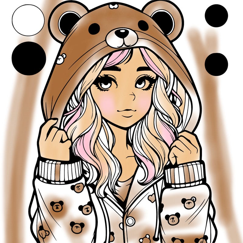 realistic girl in a animal pjs hoodie