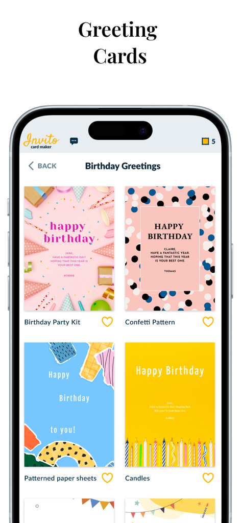 Invitation Maker Wedding Cards - A selection of colorful birthday greeting card templates in the invitation maker app.