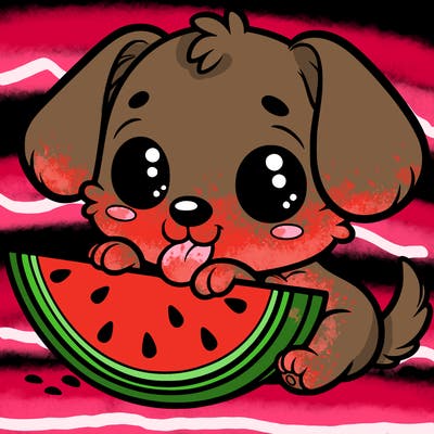 puppy eating watermelon