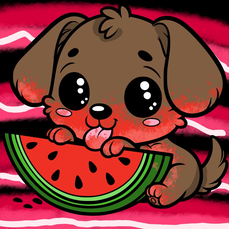 puppy eating watermelon