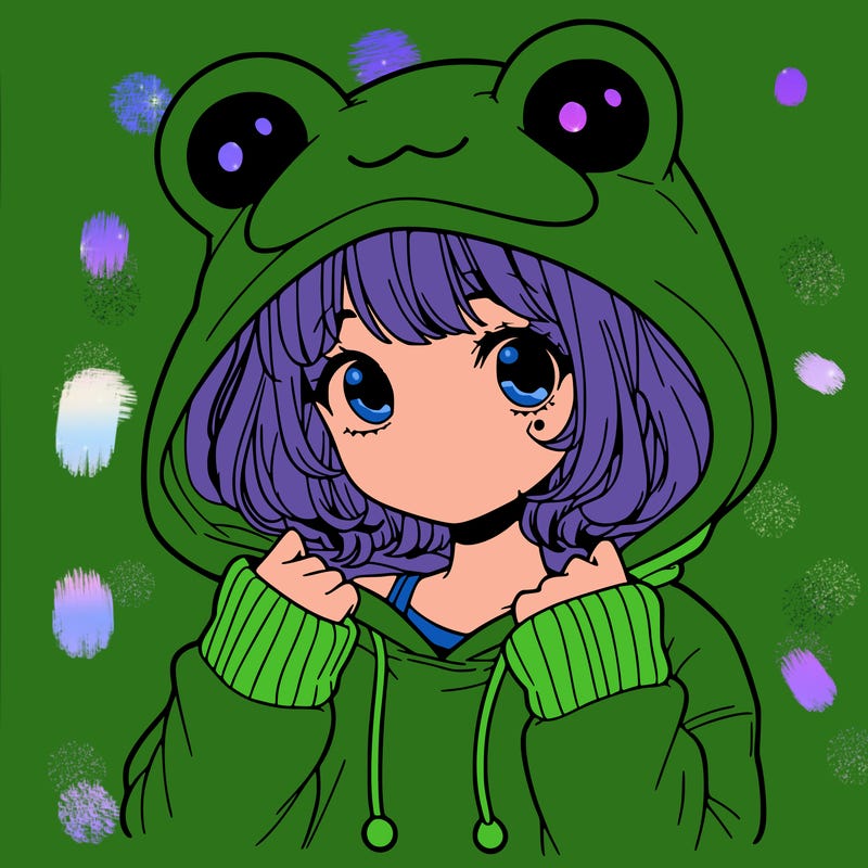a cute teenage girl wearing a frog hoodie