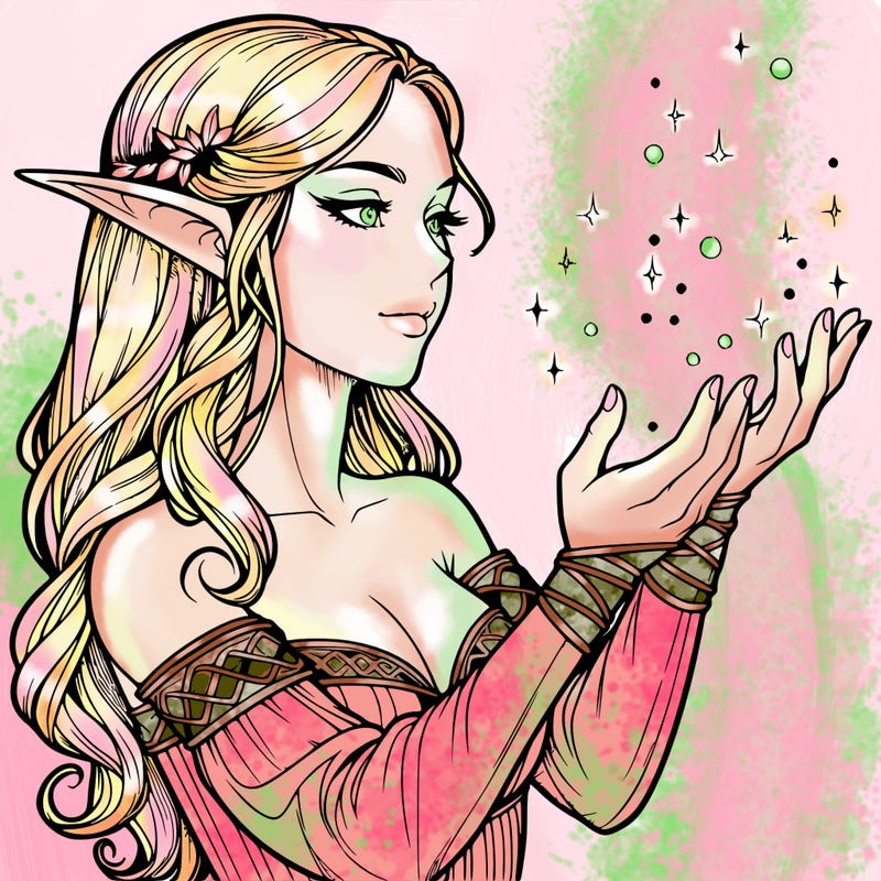 realistic elf girl doing magic