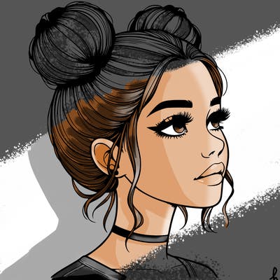 realistic girl with buns on the top of her head