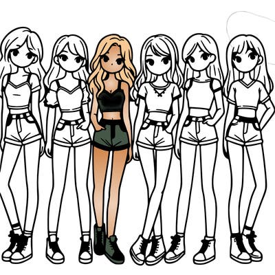 a group of girls wearing crop tops and shorts