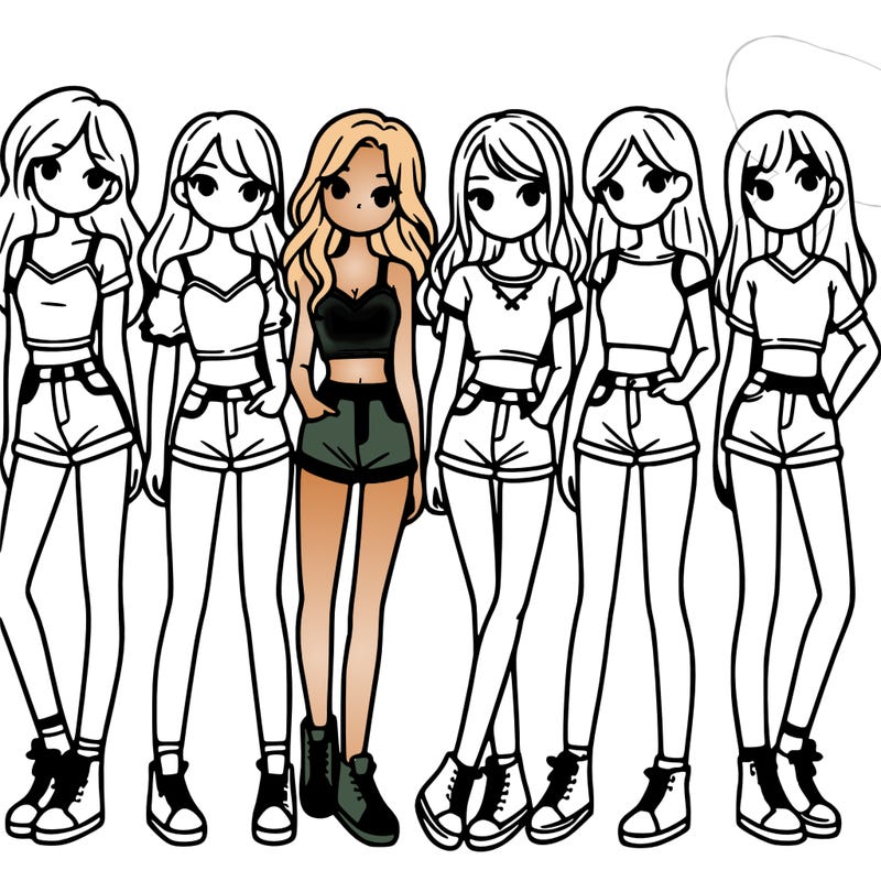 a group of girls wearing crop tops and shorts