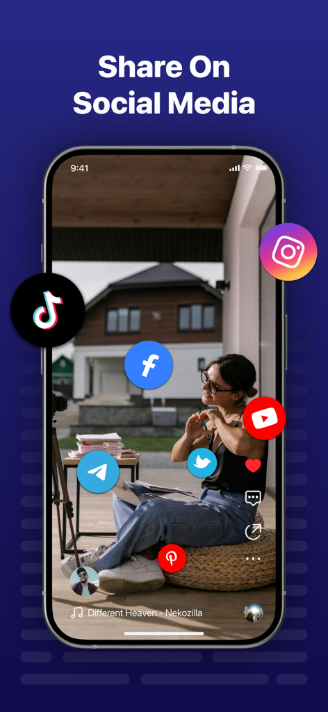 Teleprompter - Captions - ビデオコンテンツのTikTok、Instagram、YouTubeを含むソーシャルメディア共有オプションを表示するiPhone画面
