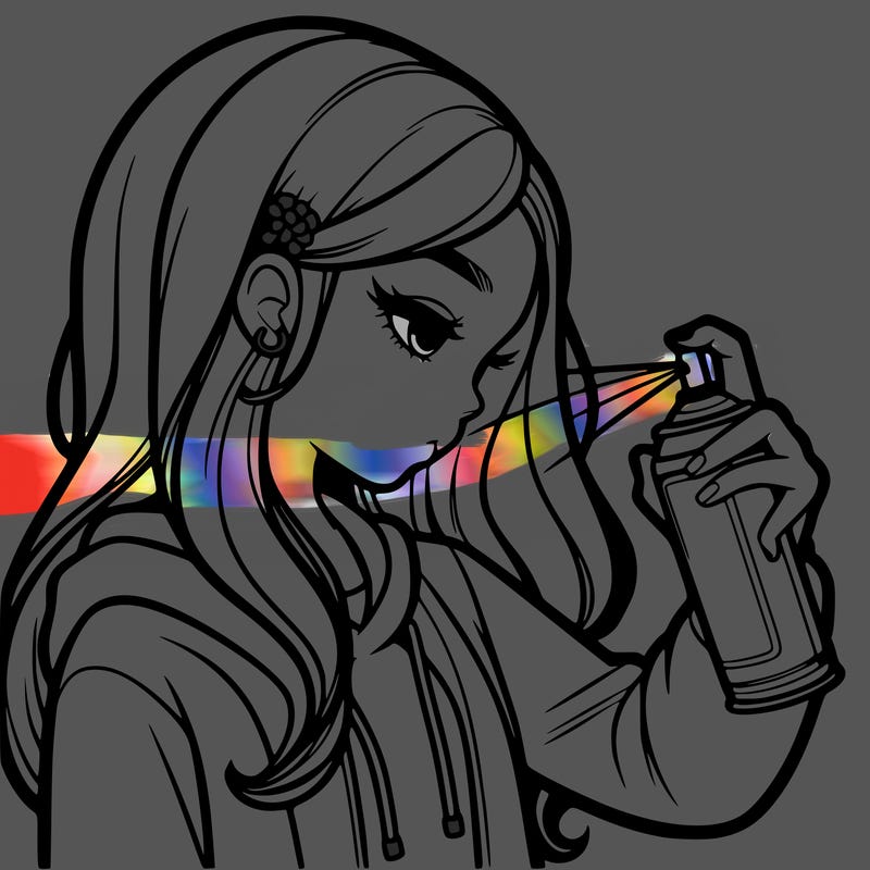 a realistic girl spray painting