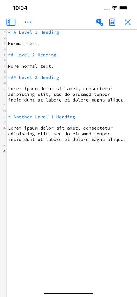 Texifier : LaTeX editor - Interface of Texifier app showing a Markdown document with different heading levels and text