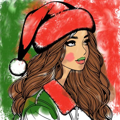 realistic girl in santa hat