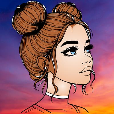realistic girl with buns on the top of her head